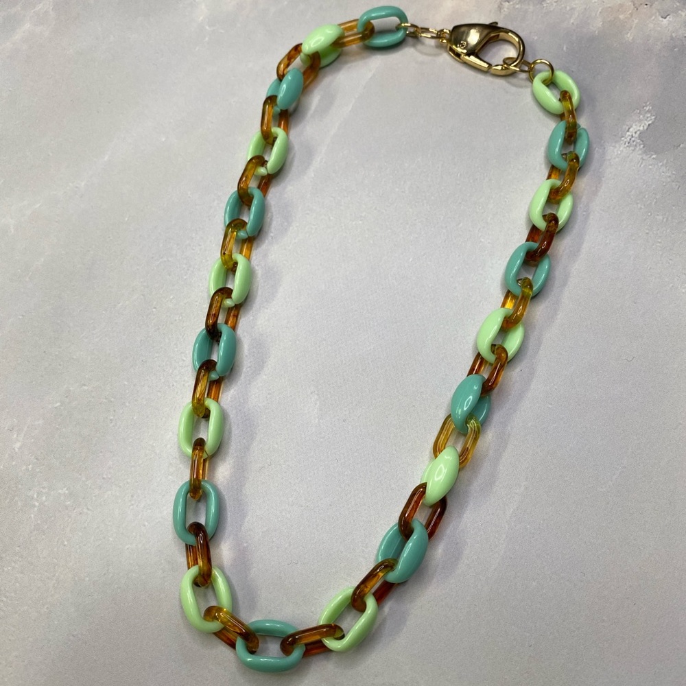 Handcrafted Acrylic Teal, Green and Tortoise Brown Necklace
